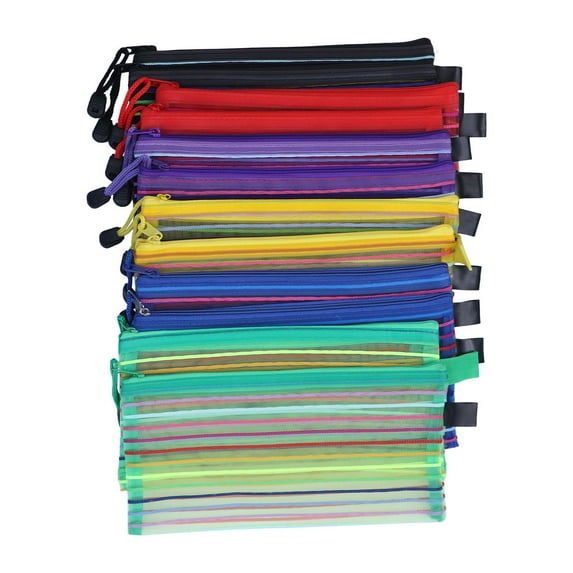 LEORX 12Pack Small Zipper Bags Assorted Color Waterproof Travel Makeup Bag for School and Office Use