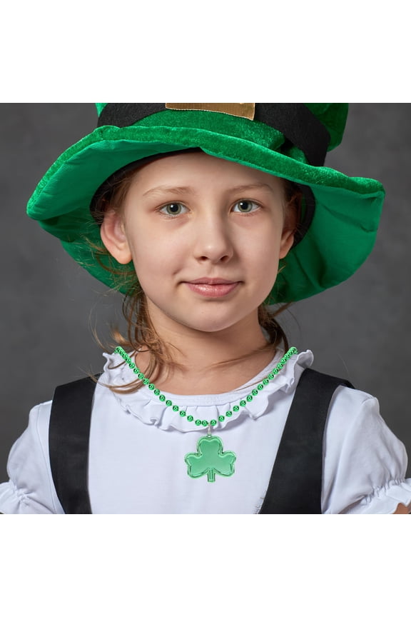 12Pcs St Patricks Day Beads Necklace Set Green Plastic Costume Accessories for Holiday Celebration