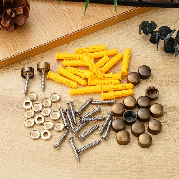 LEORX 16Sets Decorative Wall Screws with Dark Brown Caps for Glass Furniture