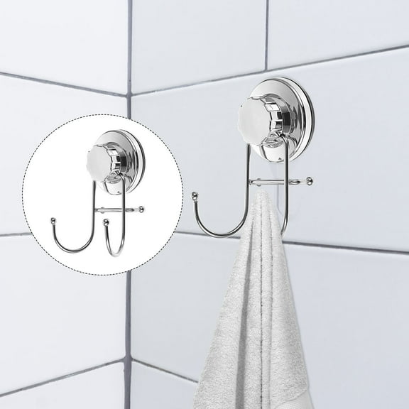 LEORX 1Pack Curved Silver Suction Cup Hooks for Renters Home Organization