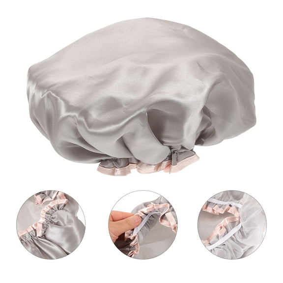 LEORX 1Pack Grey Shower Cap for Reusable Waterproof Protection for Adults