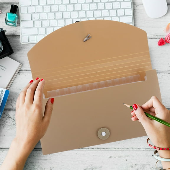 LEORX Office Expanding File Folder in Khaki with 13 Pockets and Elastic Band for Document Storage