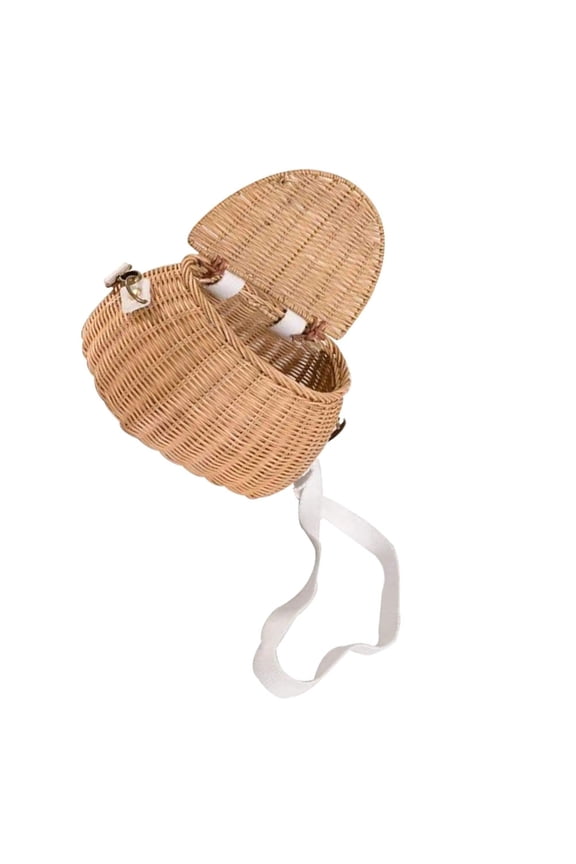 1Pack Single Shoulder Rattan Bag Women Satchel Khaki Security with Clamshell Lid