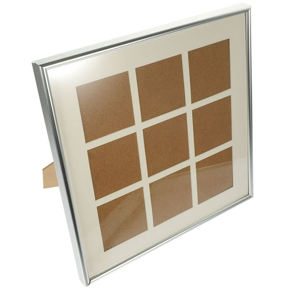 LEORX 1Pack Standing Picture Frames Table Picture Holders 9 Compartments Simple Style Silver Square Home Office Use