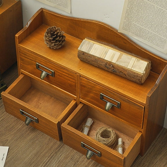 LEORX 1Pack Tabletop Drawer Storage Box Brown Retro Storage for Jewelry Females