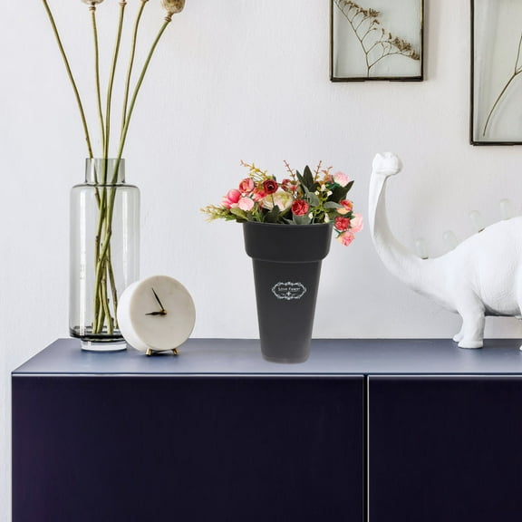 LEORX 1Pcs Decorative Flower Bucket Black Plastic for Garden Floral Arrangement