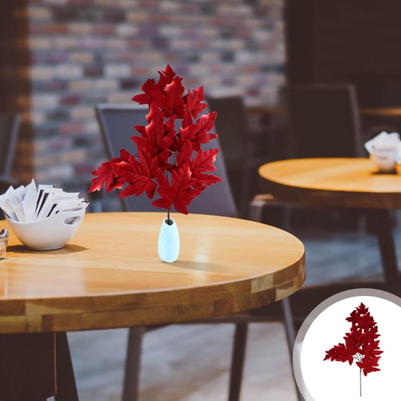 LEORX 1Pcs Lifelike Artificial Maple Branches Red Flannel Photography Props for Bouquets