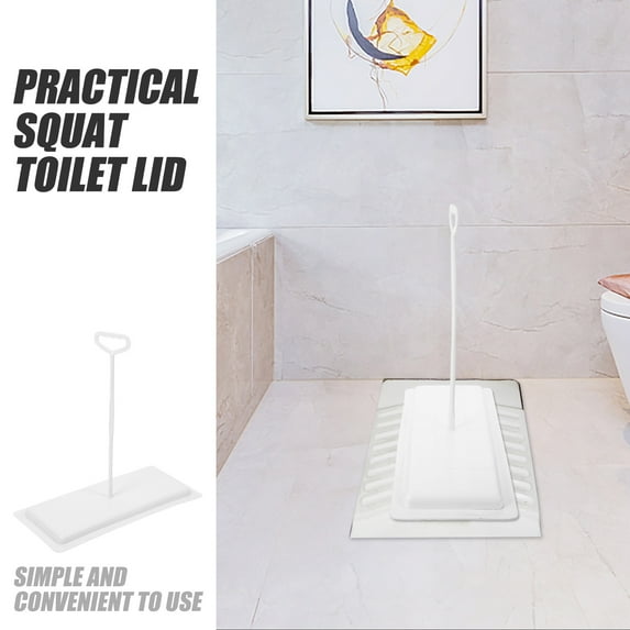 LEORX 1Pcs Rectangular White PP Squat Toilet Lid Cover for Bathroom Odor Blocking 20.7x20.5x9.6in