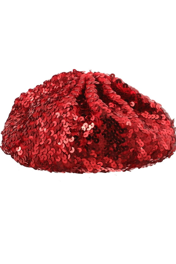 1Pcs Red Sparkle Sequin Beret Cap Women Fashion Hat for Dance .82X9.04X0.12in Polyester PVC