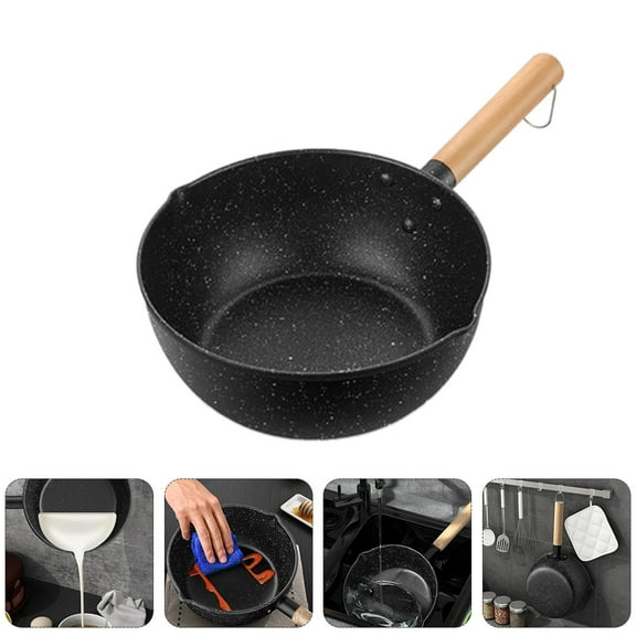 LEORX 1Pc Black Maifan Stone Nonstick Cooking Pot for Kitchen Use with Extended Handle and Leak Proof Design