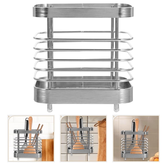 LEORX 1Pcs Wall Cutlery Organizer Stainless Steel Kitchen Utensils Storage Rack Silver 4.1X3.9X3.0in