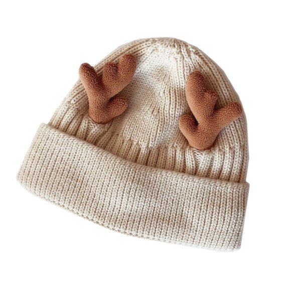 LEORX 1Pcs Warm Knitted Antler Hat Beige Polyacrylonitrile Fiber Lightweight Family