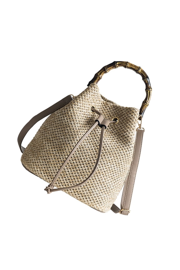 1Pcs Weaving Crossbody Bag Khaki Color Bucket Style For Women Shopping Date