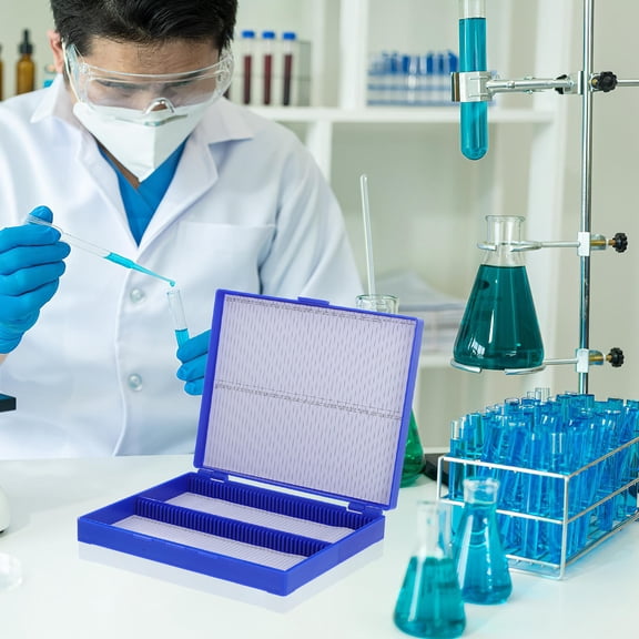 LEORX 1Set Blue Plastic Microscope for Laboratory Storage 11.8X6.4X1.2in