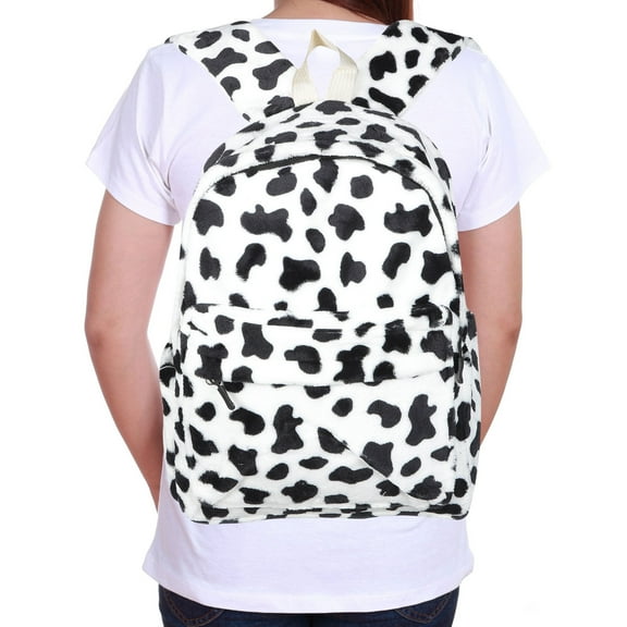 LEORX 1Set Cow Pattern Backpack Plush Harajuku Travel Schoolbag