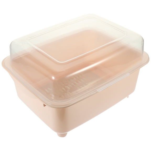LEORX 1Set Dish Drying Storage Box Pink Plastic Drainage for Home Kitchen
