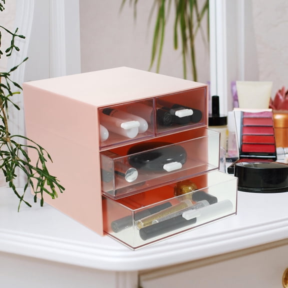 LEORX 1Set Pink Desktop Organizer for Office Desk Multi Compartment Storage Box with Drawers