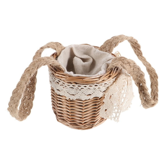 LEORX 1Set Round Brown Woven Basket Decorative Storage Container for Women Use