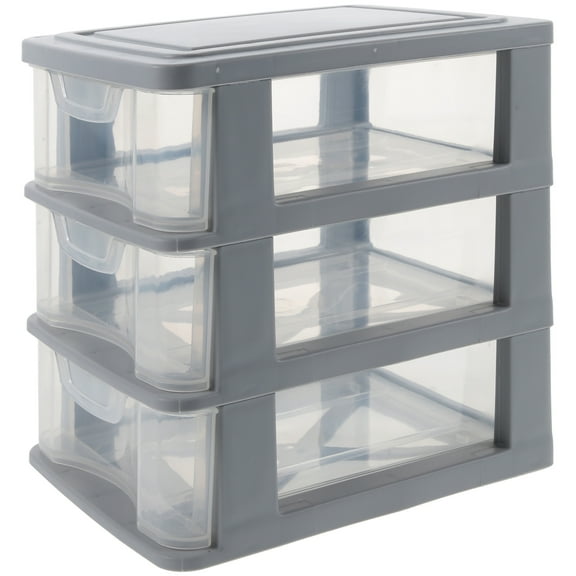 LEORX 1Set Simple Shape Grey Plastic Desk Storage Organiser for Office Workers and Home Use