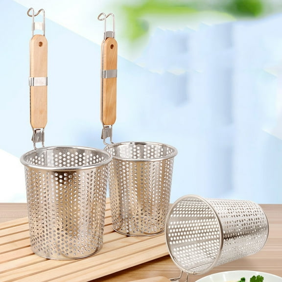 LEORX 1Set Stainless Steel Food Strainer Deep Basket With Hooks For Straining Pasta Kitchen Tool