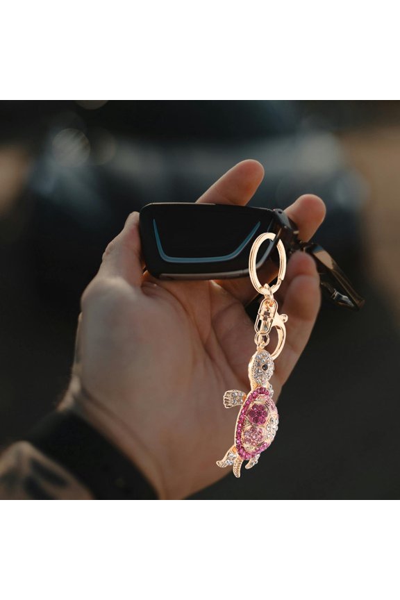 1pc Diamond Tortoise Key Chain Ring With Mirror Pendant Design For Bags Purses Durable Creative Accessory