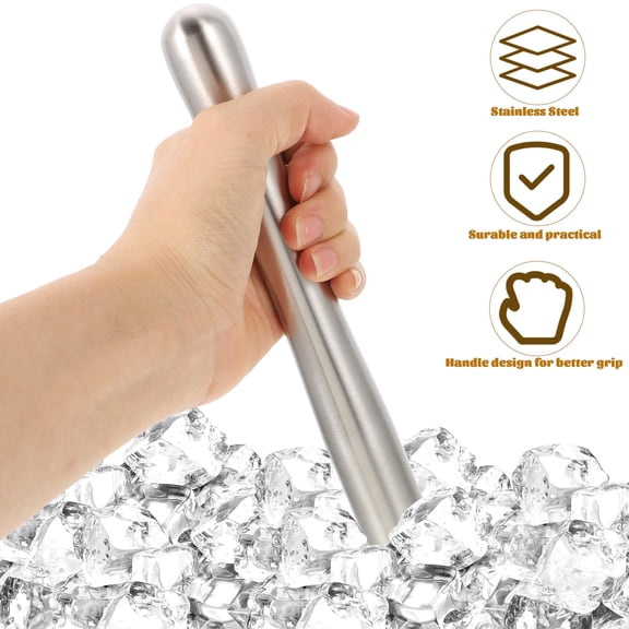LEORX 1pc Stainless Steel Ice Crusher Bar Wine Bar Lemon Swizzle Stick for Bar Party Banquet 22.5CM 201 Silver