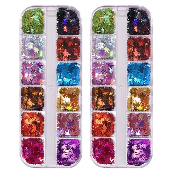 LEORX 2 Boxes Sequins For Nails With Glossy Maple Leaf Shape For All Occasions