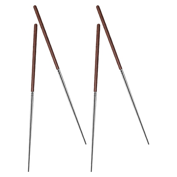 LEORX 2 Pairs Chopsticks Silver 304 Stainless Steel for Hot Pot and Frying Extended Length Reusable