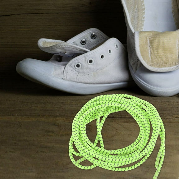 LEORX 2 Pairs Reflective Shoe Strings Fluorescent Yellow Round Laces for Runners