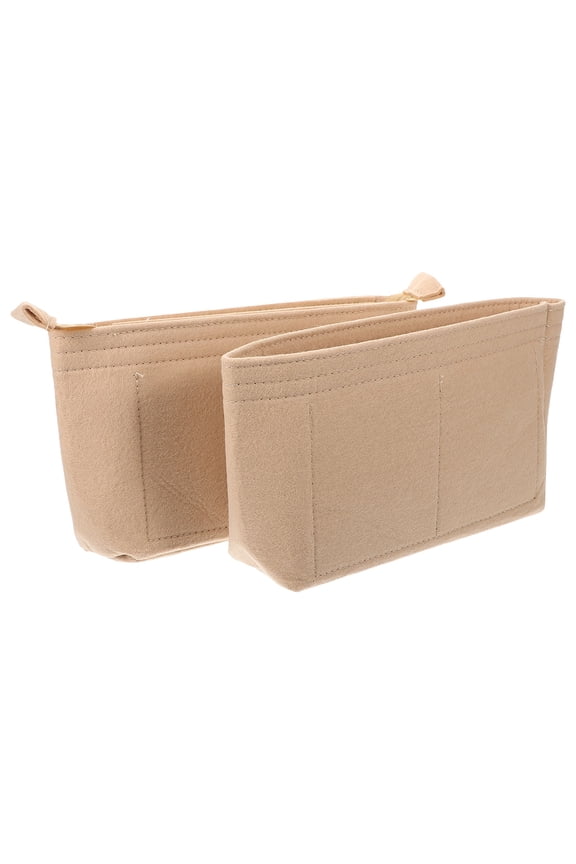 2 Pcs Mini Toiletry Felt Liner Bag Cosmetics Purse Insert Work 22X14CM Beige