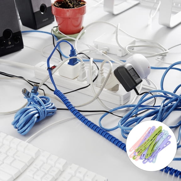 LEORX 20Pcs Fastening Cable Straps Silicone Wire Management Blue Storage Holder