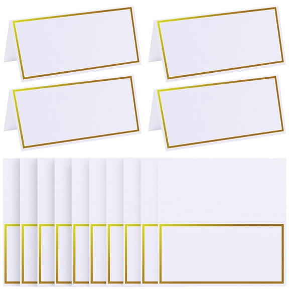 LEORX 20Pcs Three-Dimensional Design Seating Place Cards for Party and Banquets in White and Golden 3.93X3.93X0.04Inches
