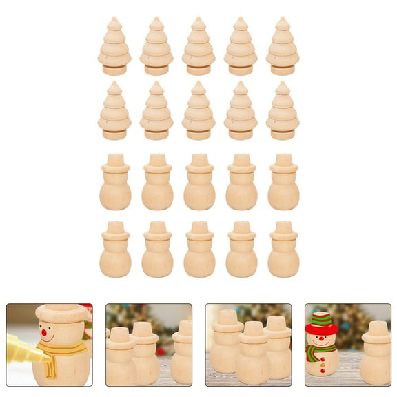 LEORX 20Pcs Wood Paintable Ornaments Craft Ornaments Unfinished Wood Ornaments For Kids Toys Christmas Craft Project
