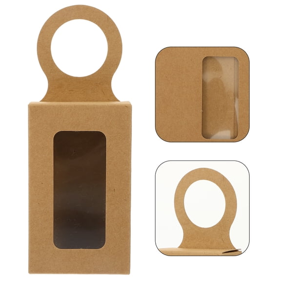 LEORX 25Pcs Treat Boxes with Handles Khaki Window Boxes for Wine Bottle Decor