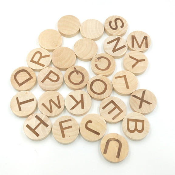 LEORX Unfinished Wood Round Slices Alphabet Wooden Slice Khaki 26Pcs 1 Bag Diy Gift