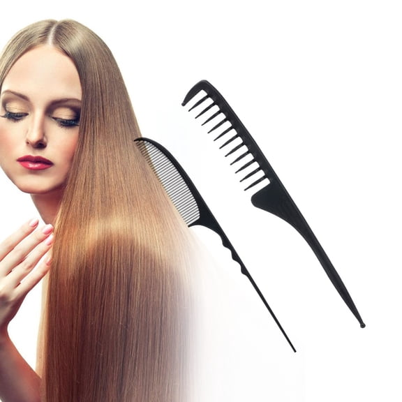 LEORX 2Pcs Premium Carbon Fiber Hair Comb Black Salon Brush with Rat Tail Handle