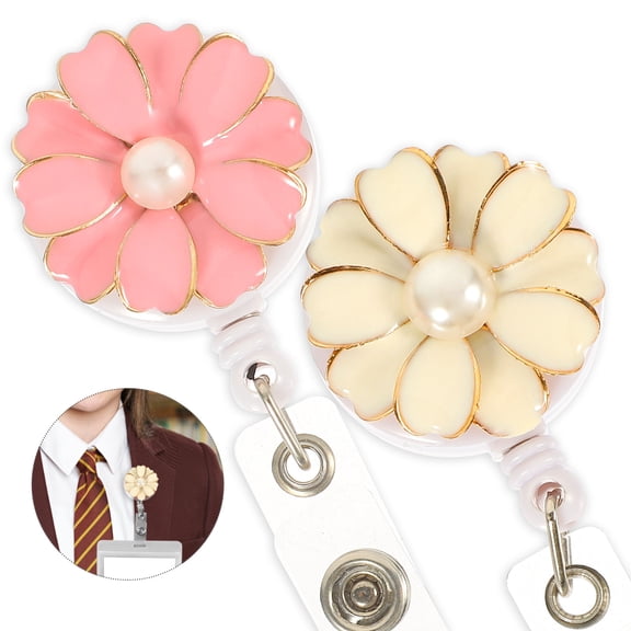 LEORX 2Pcs 360-Degree Rotation Badge Clips Retractable Lightweight Plastic Pearl Pink for Volunteers