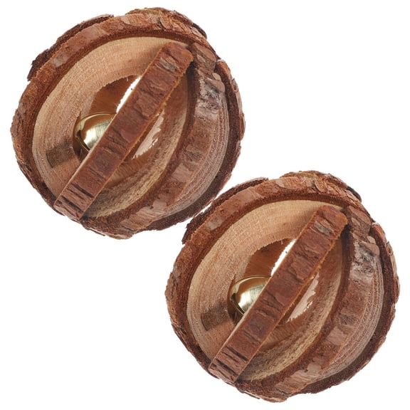 LEORX 2Pcs Ball Shaped Natural Pet Chew Toys with Bell for Small Animal Dental Care Brown