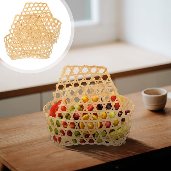 LEORX 2Pcs Bamboo Sundries Basket Handheld Bamboo Basket Khaki Fruit Storage for Storage Container