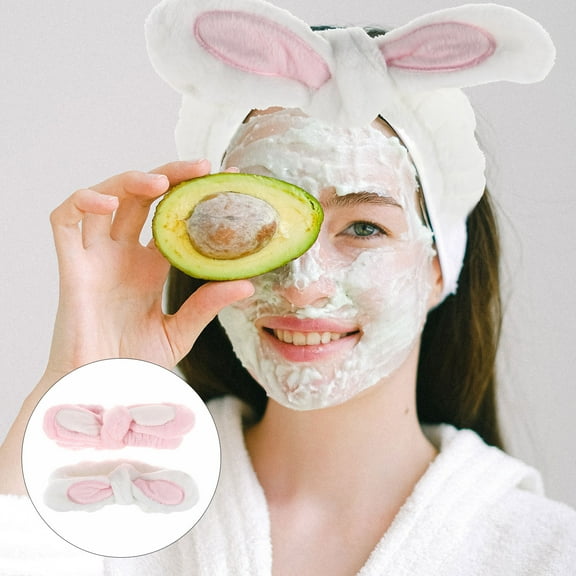LEORX 2Pcs Cute Facial Hair Band White 19x14cm Bunny Ears Shower Time Skincare Routine