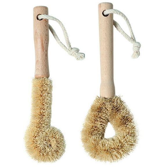 LEORX 2Pcs Dish Scrubber Light Yellow Palm Fibre Grease Removal Cleaning Tools