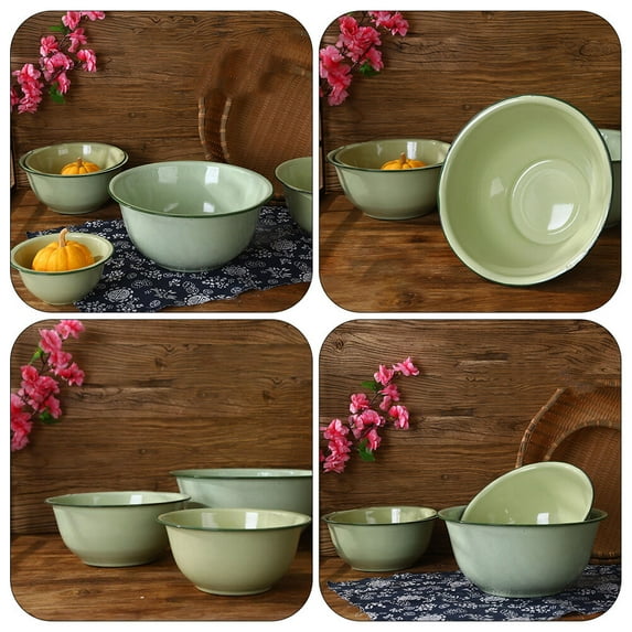 LEORX 2Pcs Enameled Mixing Bowl Vintage Green For Home Use 11.8x7.9x3.9in
