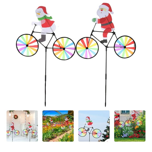 LEORX 2Pcs Christmas Santa Decorations Outdoor Multi Colored Windmill for Gardens