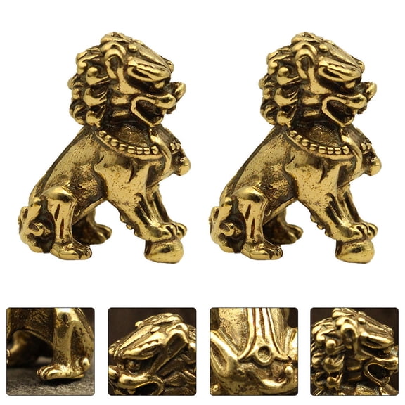 LEORX 2Pcs Lion Statue Brass Wealth for Home and Office Use