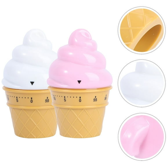LEORX 2Pcs Plastic Kitchen Timer Mechanical Cooking Timer Ice Cream Design Assorted Colors