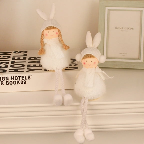 LEORX 2Pcs Angels Figurines White Fabric Decorative Christmas Theme Tabletop Decorations