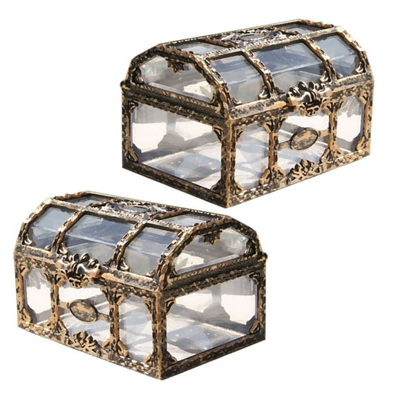 LEORX 2Pcs Lightweight Dark Brown Plastic Treasure Chest for Home Storage with Decorative Lock