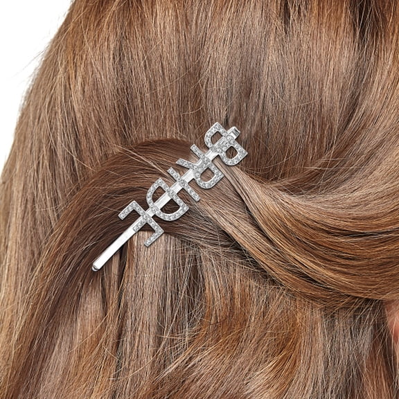 LEORX 2Pcs Rhinestone Letter Hair Barrettes Alloy Silver Hair Decoration for Women Travel
