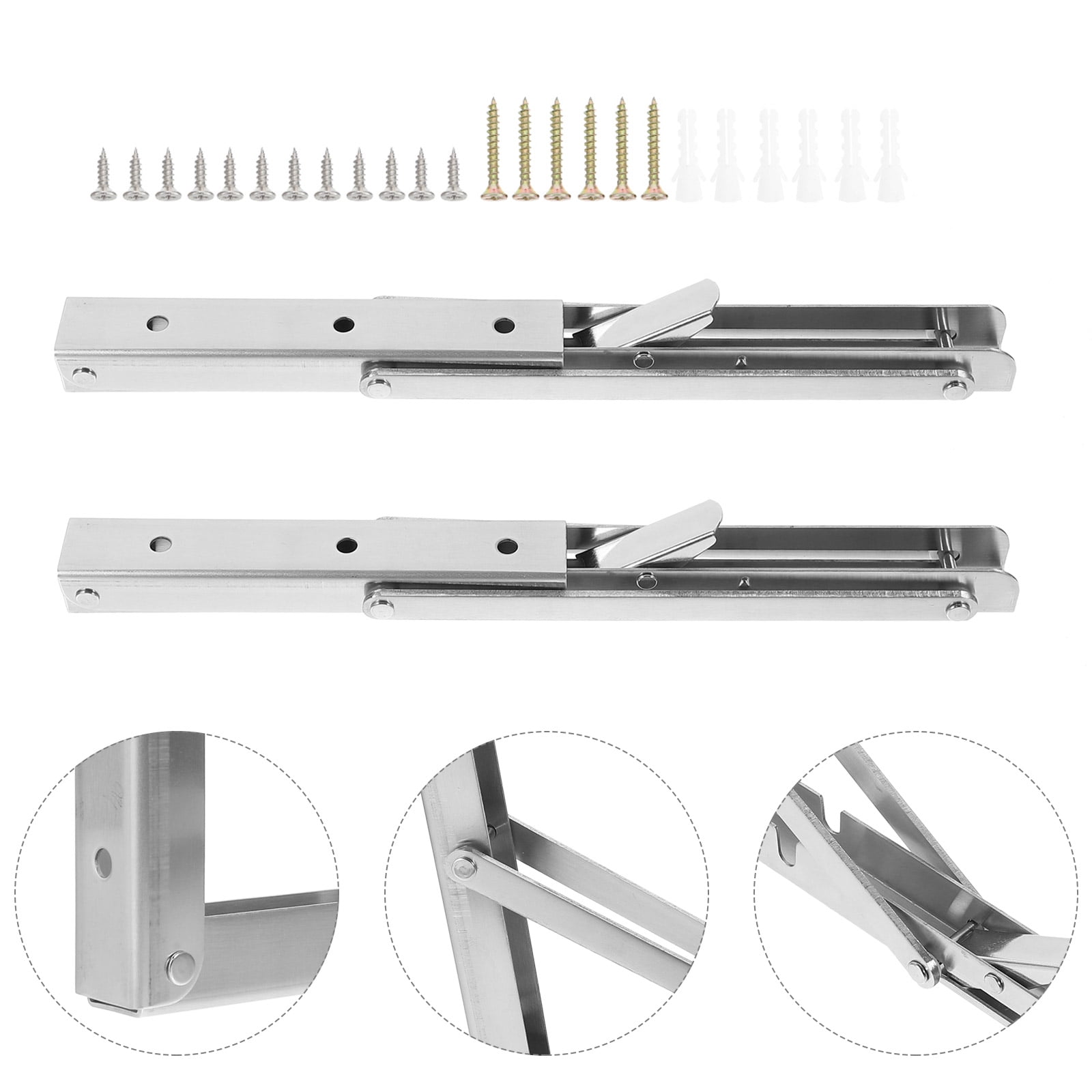 LEORX 2Pcs Silver Triangle Stainless Steel Folding Brackets for Shelves Support Indoor Projects 11.79X6.29X0.98 In