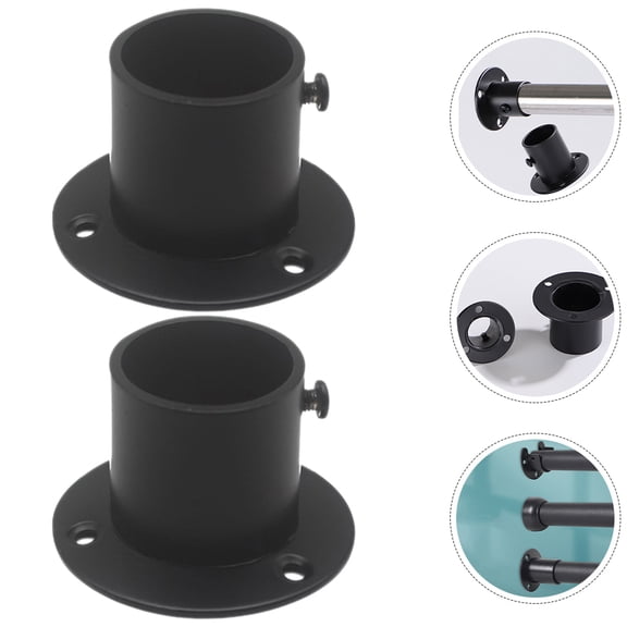LEORX 2Pcs Black Stainless Steel Curtain Pole Socket Heavy Duty Closet